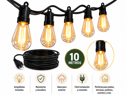 Guirnalda de Luces Vintage LED 10 Metros con Ampolletas Incluidas