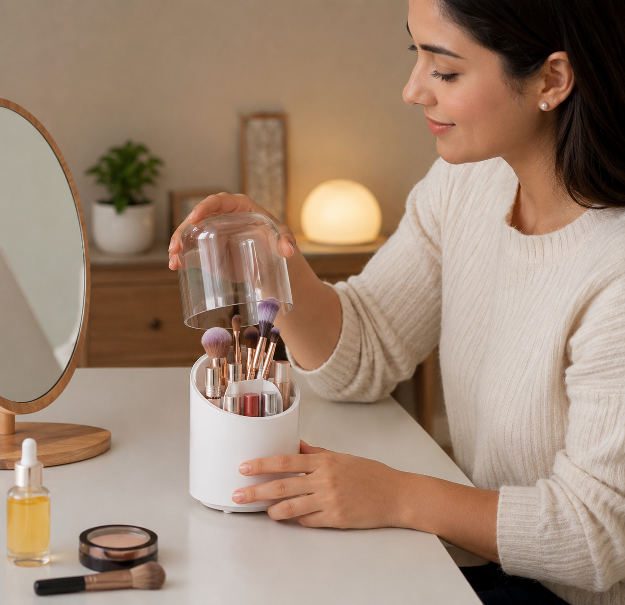Organizador Giratorio para Maquillaje con Tapa Protectora